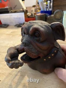 Bulldog Mechanical Piggy Bank Cast Iron Junkyard Dog Harley K9 Collector 5+ LBS