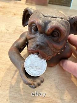 Bulldog Mechanical Piggy Bank Cast Iron Junkyard Dog Harley K9 Collector 5+ LBS