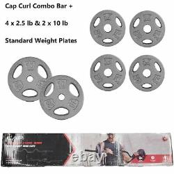 CAP Combo Curl Bar + 2 x 10 lb 4 x 2.5 lb Standard Weight Plates With Lock Collars