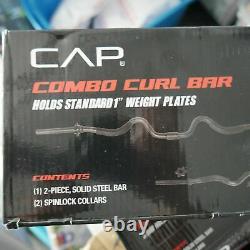 CAP Combo Curl Bar + 2 x 25 lb 4 x 2.5 lb Weight Plates With Lock Collars 61.5 lb