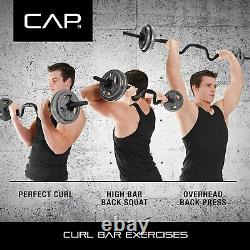 CAP Combo Curl Weightlifting Bar With Collars + 50 lb of Weight Plates 61.5 lb TTL