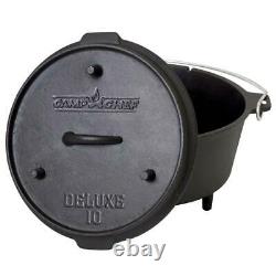 Camp Chef Deluxe Preseasoned Cast Iron 10 in. Dutch Oven Outdoor Camping Cooking