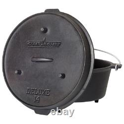 Camp Chef Deluxe Preseasoned Cast Iron 14 in. Dutch Oven Outdoor Camping Cooking