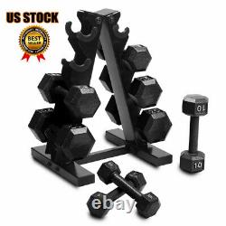 Cap Barbell Popular 100 Lb Cast Iron Hex Dumbbell Weight Set with Rack USA Stock
