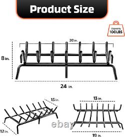 Cast Iron Fireplace Grate 24 Inch, 3/4 Bar Fireplace Log Grate with Extra Leg f