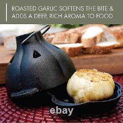 Cast Iron Garlic Roaster and Squeezer Set Black Pre-Seasoned Cast-Iron with wi