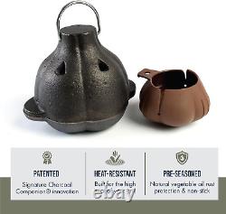 Cast Iron Garlic Roaster and Squeezer Set Black Pre-Seasoned Cast-Iron with wi