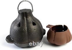 Cast Iron Garlic Roaster and Squeezer Set Black Pre-Seasoned Cast-Iron with wi