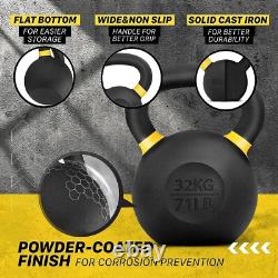 Cast Iron Kettlebell 71 Lbs Powder Coated Non-Slip Handle Home Workout Gear
