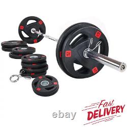 Cast Iron Olympic Weight Barbell Set Strength Training Equipment Gym 300 Lbs New