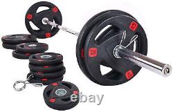 Cast Iron Olympic Weight Barbell Set Strength Training Equipment Gym 300 Lbs New