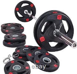 Cast Iron Olympic Weight Barbell Set Strength Training Equipment Gym 300 Lbs New