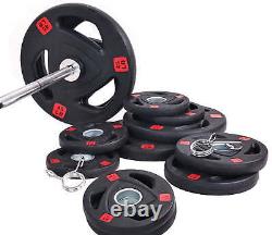 Cast Iron Olympic Weight Barbell Set Strength Training Equipment Gym 300 Lbs New