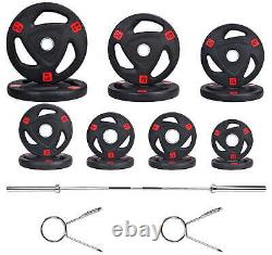 Cast Iron Olympic Weight Barbell Set Strength Training Equipment Gym 300 Lbs New