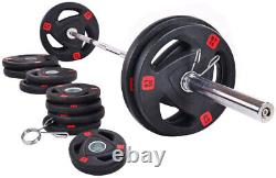 Cast Iron Olympic Weight Including 7FT Olympic Barbell and Clips, 300-Pound Set