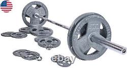 Cast Iron Olympic Weight Lifting Set With Barbell Clip Body Workout Gym 300 Lbs US