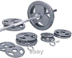 Cast Iron Olympic Weight Lifting Set With Barbell Clip Body Workout Gym 300 Lbs US