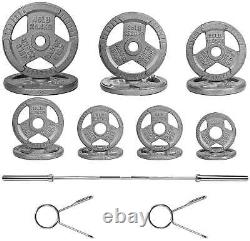 Cast Iron Olympic Weight Lifting Set With Barbell Clip Body Workout Gym 300 Lbs US