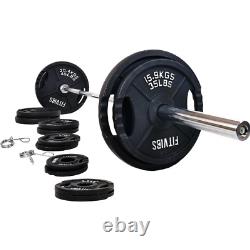 Cast Iron Olympic Weight Set and Barbell Including 7 FT Bar & Clips, 300 lbs NEW