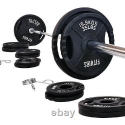 Cast Iron Olympic Weight Set and Barbell Including 7 FT Bar & Clips, 300 lbs NEW