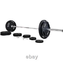 Cast Iron Olympic Weight Set and Barbell Including 7 FT Bar & Clips, 300 lbs NEW