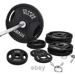 Cast Iron Olympic Weight Set and Barbell Including 7 FT Bar & Clips, 300 lbs NEW