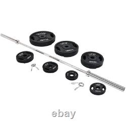 Cast Iron Olympic Weight Set and Barbell Including 7 FT Bar & Clips, 300 lbs NEW