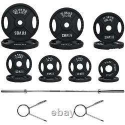 Cast Iron Olympic Weight Set and Barbell Including 7 FT Bar & Clips, 300 lbs NEW