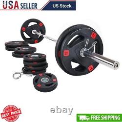 Cast Iron Plates Olympic Weight Set With Barbell Clip Bench Presses Workout 300 Lb