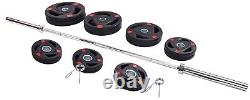 Cast Iron Plates Olympic Weight Set With Barbell Clip Bench Presses Workout 300 Lb