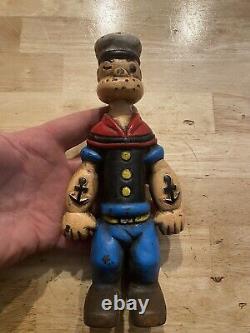 Cast Iron Popeye Sailor Man Piggy Bank COLLECTOR HUGE Olive Oil PATINA 2+LBS 8