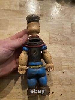 Cast Iron Popeye Sailor Man Piggy Bank COLLECTOR HUGE Olive Oil PATINA 2+LBS 8