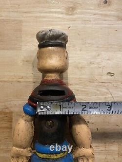Cast Iron Popeye Sailor Man Piggy Bank COLLECTOR HUGE Olive Oil PATINA 2+LBS 8