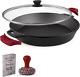 Cast Iron Skillet + Glass Lid + Chainmail Scrubber 15-inch Dual Handle Braise