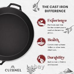 Cast Iron Skillet + Glass Lid + Chainmail Scrubber 15-Inch Dual Handle Braise