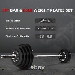 Cast Iron Standard Weight with 5FT Sectional Standard Barbell Star Locks 80LB SET