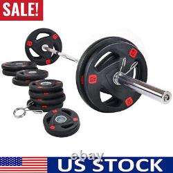 Cast Iron Weight 7FT Barbell and Clips, 300lbs (255lbs Plates + 45lbs Barbell)