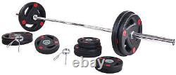 Cast Iron Weight 7FT Barbell and Clips, 300lbs (255lbs Plates + 45lbs Barbell)