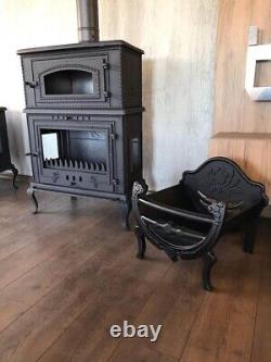 Cast Iron Wood & Charcoal Stove, Fireplace with Oven, Living Room Heating Stove