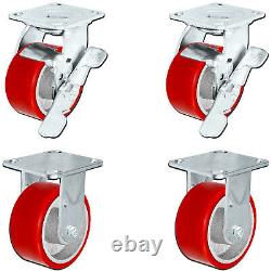 CasterHQ Tool Box Caster Set 4 x 2 Red Poly on Cast Iron 3,200 LBS Capacity