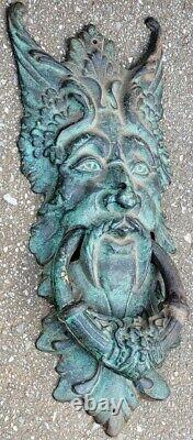 Celtic Viking Horned Mythical Man Face Door Knocker Cast Iron Green 20 11lbs
