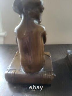Child Bookends, Bronzed Finish Cast Iron Heavy Over 5lbs Bookend Art Nouveau
