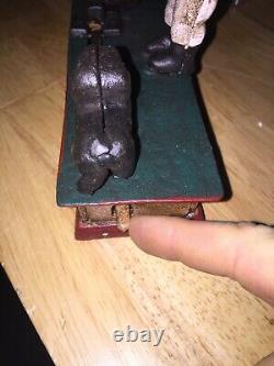 Circus Trick Dog Mechanical Piggy Bank Solid Cast Iron Metal 7+ inches 3 1/2 Lbs