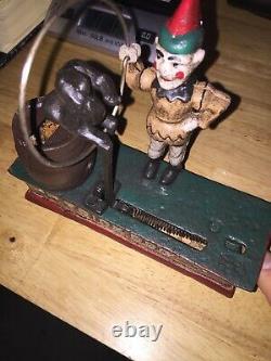 Circus Trick Dog Mechanical Piggy Bank Solid Cast Iron Metal 7+ inches 3 1/2 Lbs