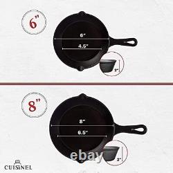 Cuisinel Cast Iron Skillets Set 4-Piece Chef Pans 6 + 8 + 10 + 12-Inc