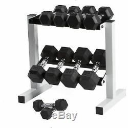 Dumbbell Set 150lb Rack Rubber Hex Weight Set Commercial Fitness Gym Equipment