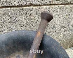 EXTRA LARGE Antique Cast Iron Mortar and Pestle 30 LBS Primitive Druggist Store