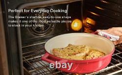 Enameled Cast Iron Braiser Pan with Lid Braising & Poaching Durable Cookw