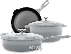 Enameled Cast Iron Cookware, 5 Pc Set, Fade Grey