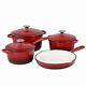Enameled Cast Iron Cookware Set (rouge Red), 7-piece Set, Nonstick, Oversized